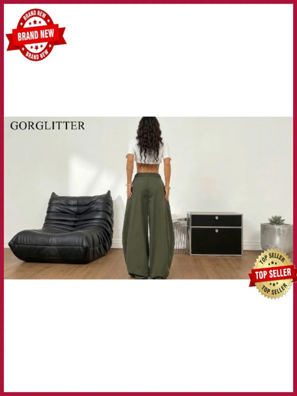 Women's Pleated Wide Leg Cargo Pants, High Waist Baggy Y2K Trousers, Business